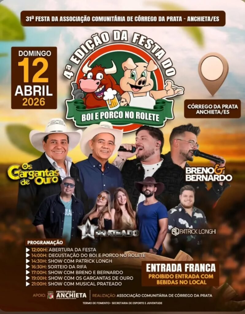 Festa do Boi e Porco no Rolete acontece em Anchieta no dia 12 de abril